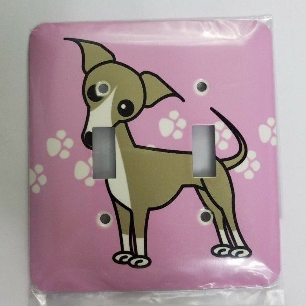 Dog Light Switch Cover Metal Double Dual Switches With Screws pink